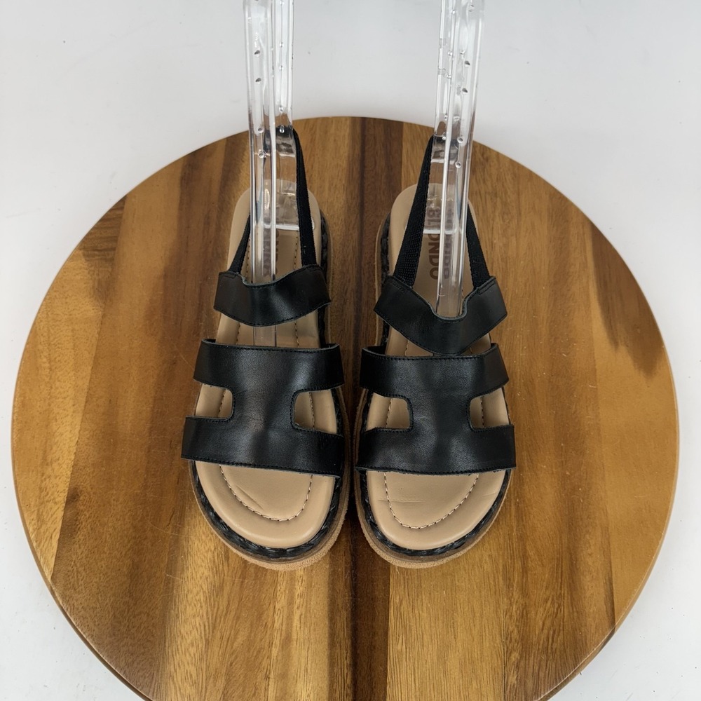 New Womens Blondo Fernanda Black Leather Slingback Wedge Sandals Size 6.5 M NWOB